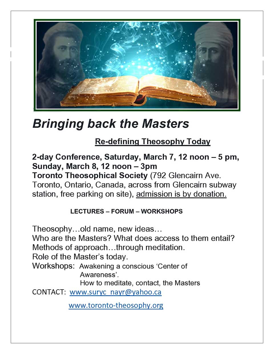 bringing back the masters re-defining theosophy today 2 day conference flyer